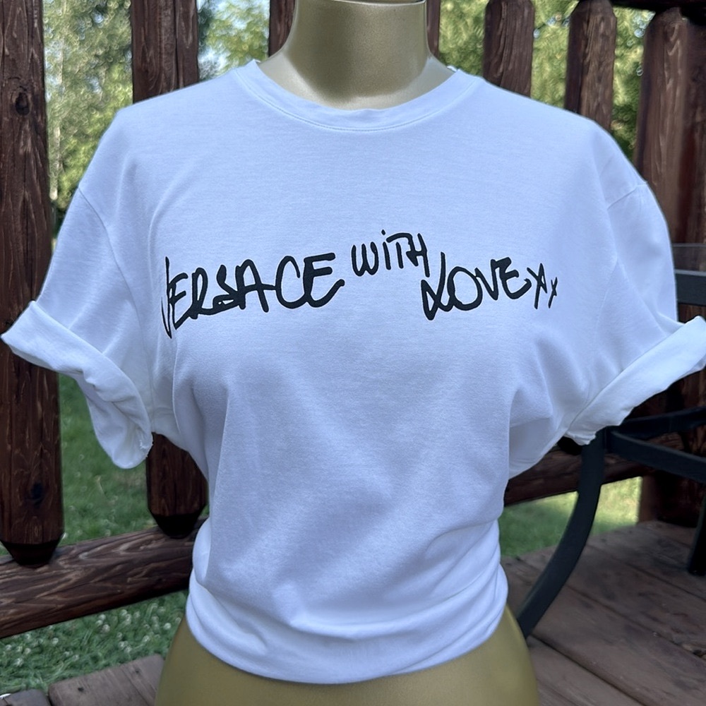 Versace White Tee With Black Script - image 1